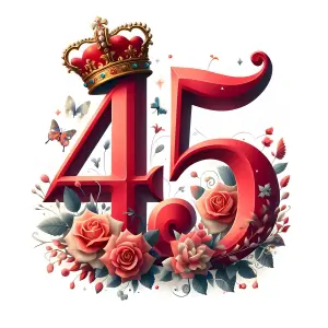 45th Anniversary Number with Crown and Floral Decoration