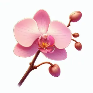 Pink Orchid Flower with Buds on White Background