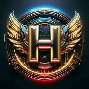 Golden 3D Letter H with Wings and Futuristic Circular Design