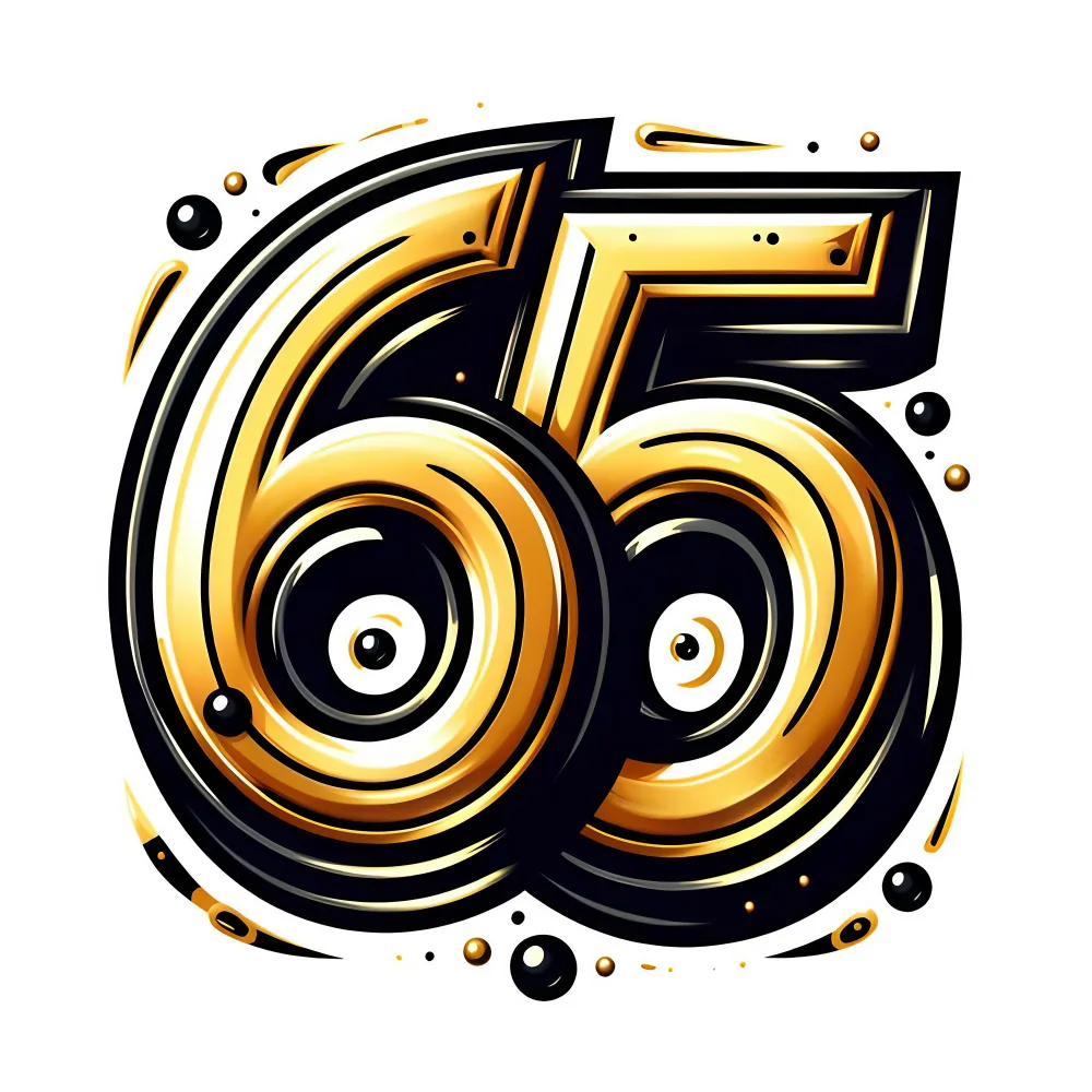 Stylized Gold and Black Number 65 Design