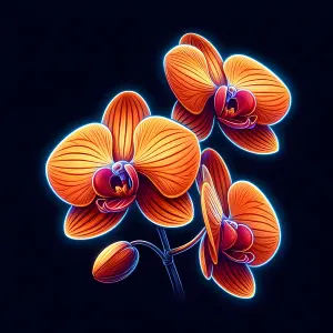 Glowing Orange Orchid Flowers on Dark Background