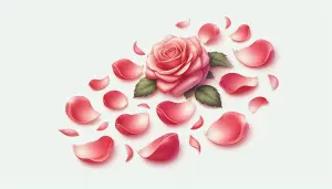 Pink Rose with Scattered Petals on White Background