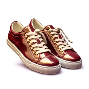 Glossy Burgundy and Gold Metallic Sneakers with White Laces