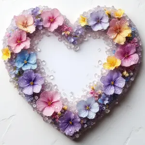 Heart-Shaped Floral Wreath with Dew Drops