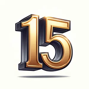 3D Golden Number 15 on White Background