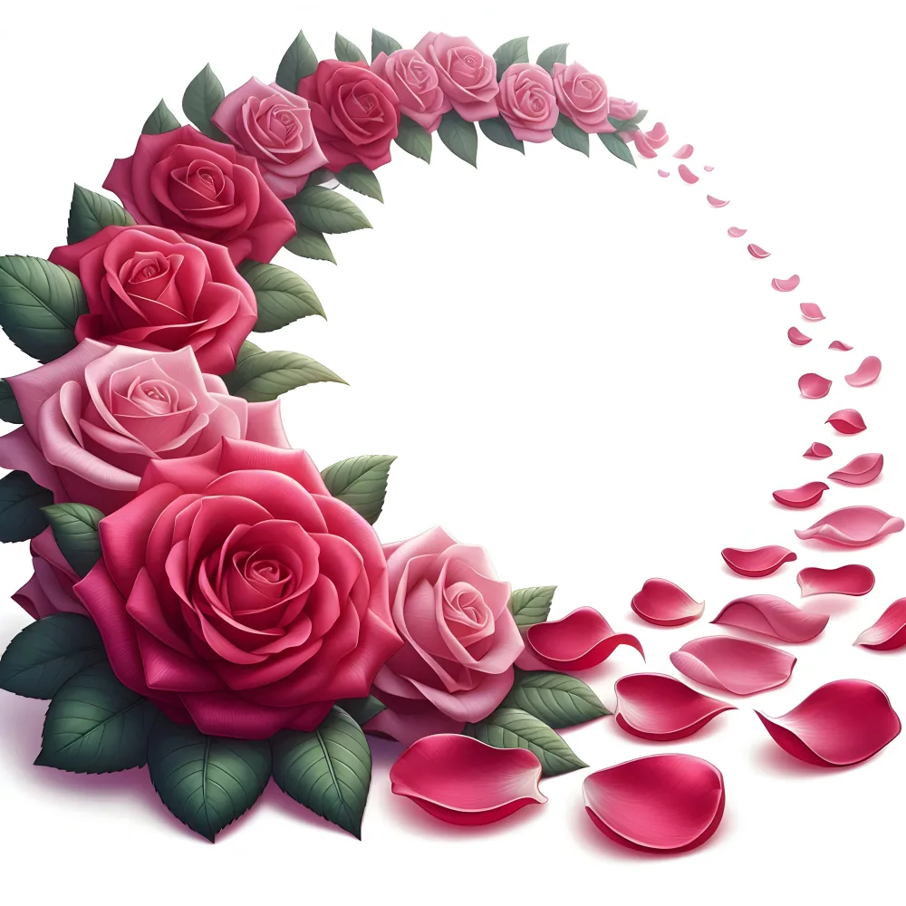 Curved Wreath of Pink and Red Roses with Falling Petals