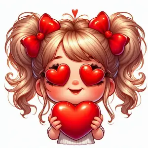 Cute Cartoon Girl with Heart Eyes Holding a Heart