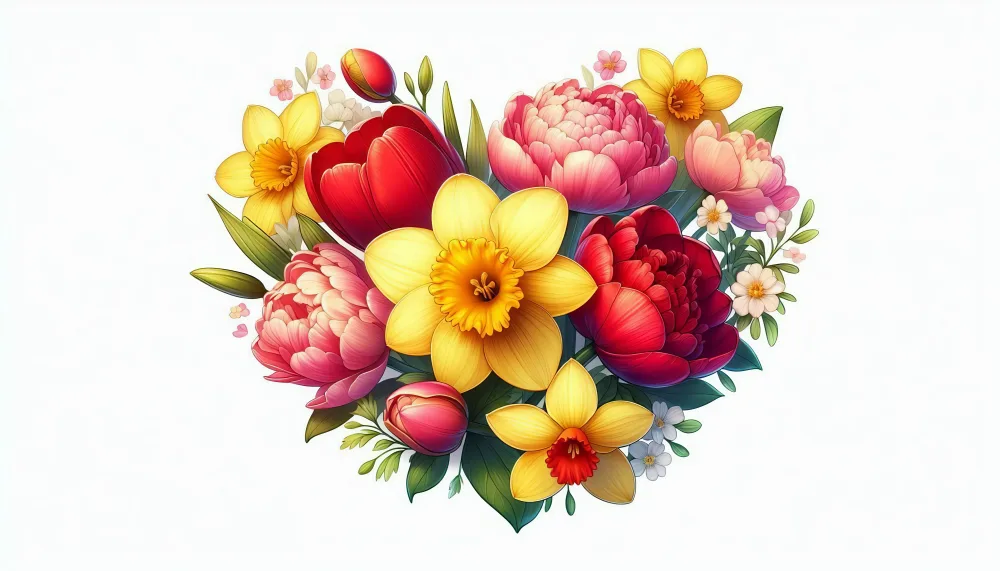 Colorful Bouquet of Spring Flowers Including Tulips and Daffodils
