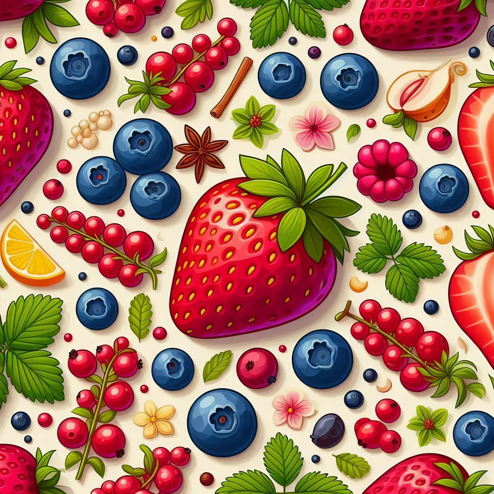 Colorful Mixed Berries with Leaves and Spices Pattern