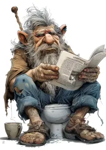 Fantasy Character Reading Newspaper While Sitting on Toilet