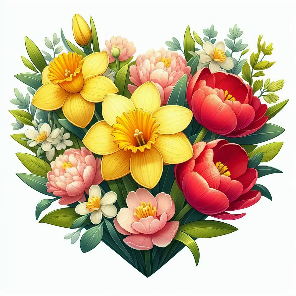 Colorful Spring Bouquet with Daffodils, Peonies, and Tulips