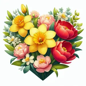 Colorful Spring Bouquet with Daffodils, Peonies, and Tulips