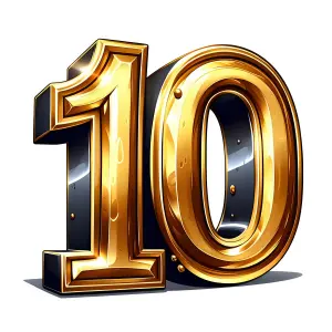 Golden Number 10 with Glossy Shine on White Background