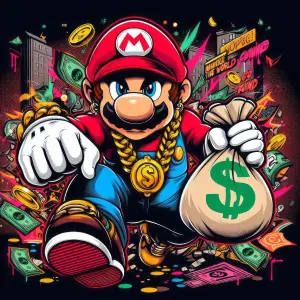Urban Street Art Style Mario Carrying Money Bag
