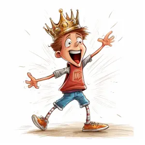 Happy Cartoon Boy Wearing a Large Golden Crown