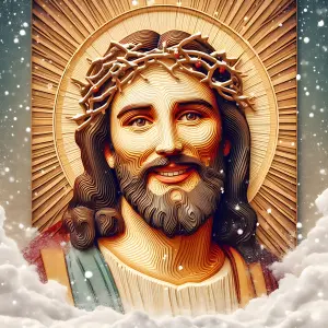 Wooden Carving of Jesus Christ with Crown of Thorns and Radiant Halo