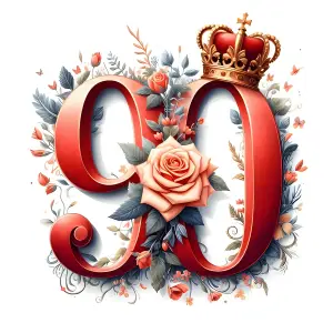 Elegant Number 90 with Royal Crown and Floral Decoration