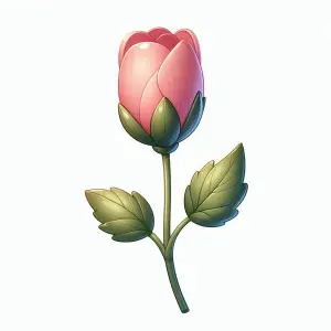 Illustration of a Pink Flower Bud with Green Leaves