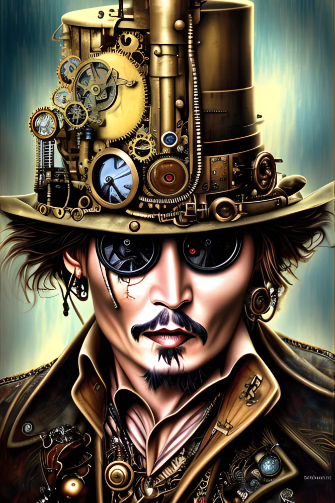 Steampunk Man with Complex Mechanical Hat and Goggles