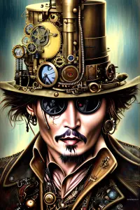Steampunk Man with Complex Mechanical Hat and Goggles