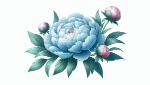 Blue Peony Flower with Pink Buds Illustration