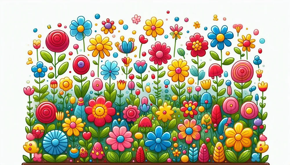 Colorful Cartoon Style Garden with Various Flowers