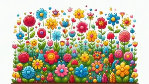 Colorful Cartoon Style Garden with Various Flowers