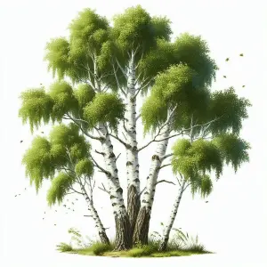 Cluster of Birch Trees with Green Foliage