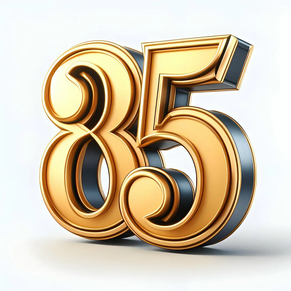 Golden 85 Number on White Background