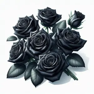 Close-Up of Black Roses Bouquet with Green Leaves