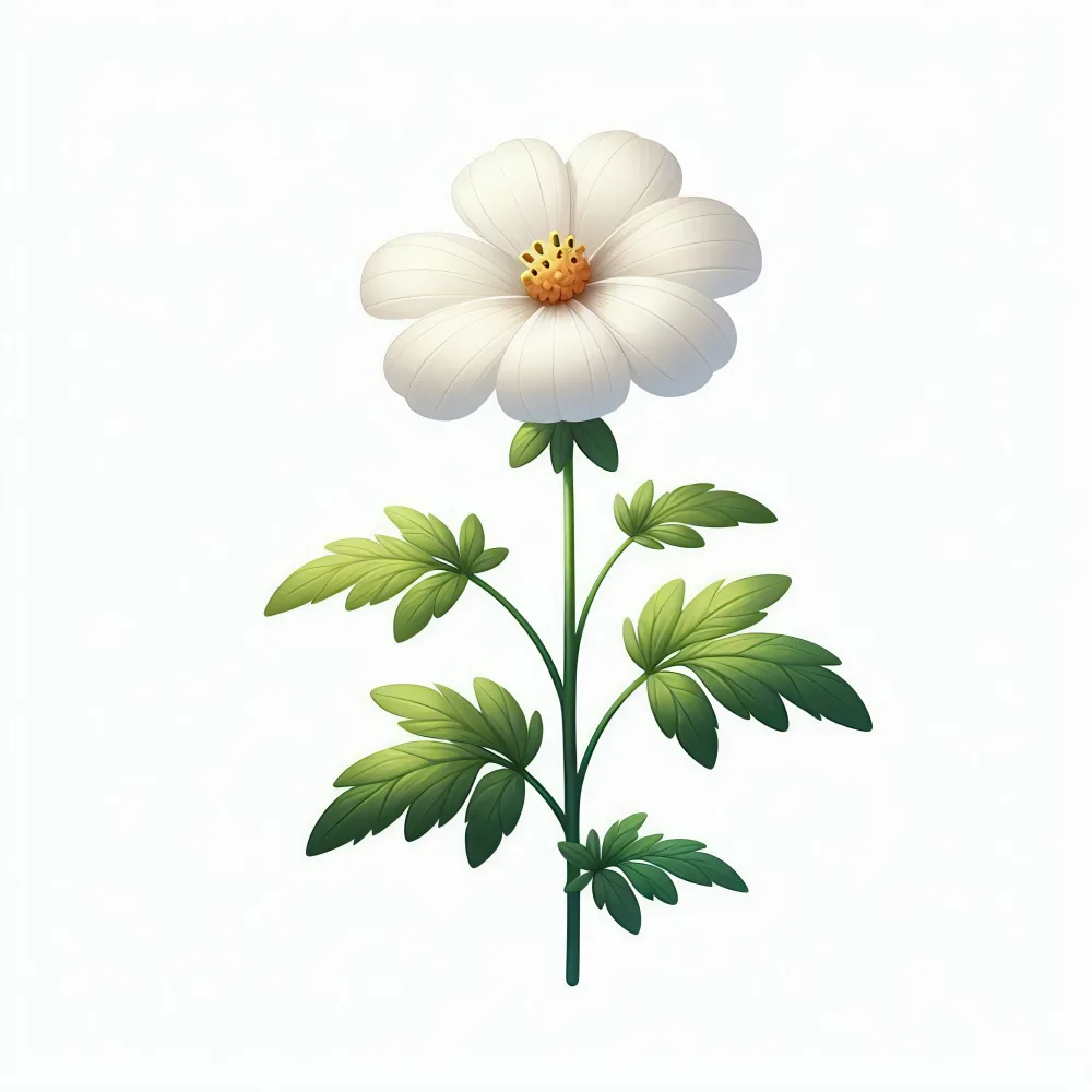 Illustration of a White Flower with Green Leaves