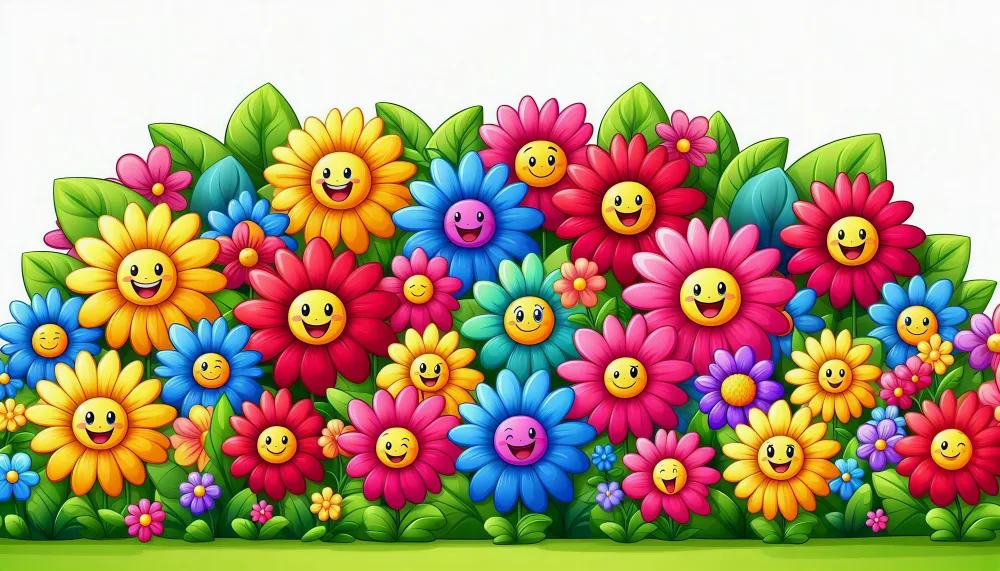 Colorful Cartoon Flowers with Smiling Faces