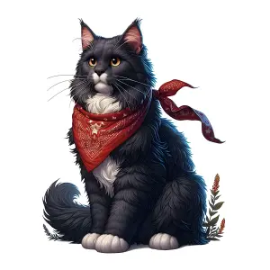 Black and White Cat Wearing Red Bandana Sitting