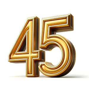 Golden Number 45 with 3D Effect on White Background
