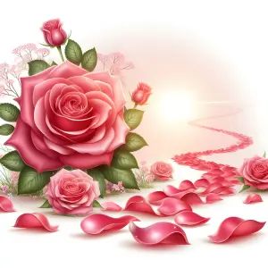Pink Roses and Petals with Soft Light Background