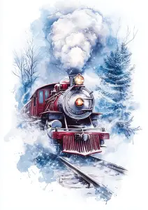 Vintage Steam Locomotive in Winter Snow