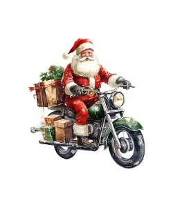 Santa Claus Riding Motorcycle with Christmas Gifts