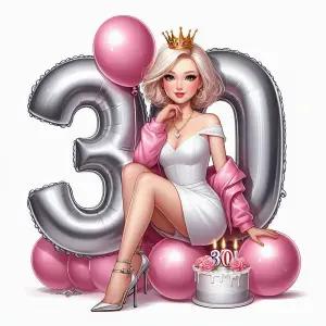 30th Birthday Celebration with Woman and Balloons