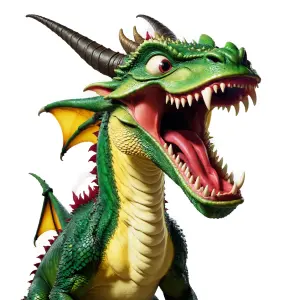 Colorful Cartoon Style Green Dragon with Open Mouth