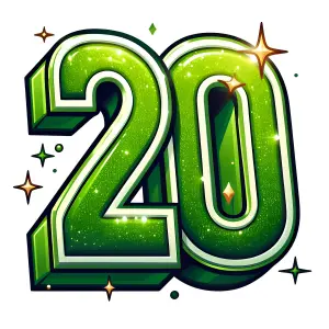 Shiny Green 3D Number 20 with Sparkles