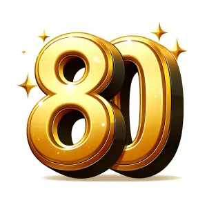 Golden 3D Number 80 with Sparkles