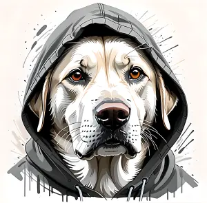 Labrador Retriever Wearing Black Hoodie Digital Artwork