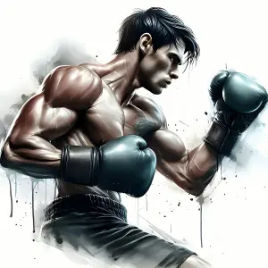 Illustration of Muscular Male Boxer in Fighting Stance