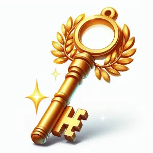 Golden Key with Laurel Wreath and Sparkles