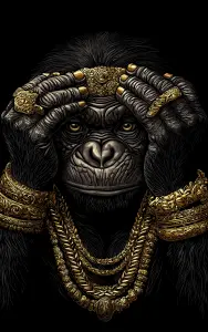 Gorilla Wearing Ornate Gold Jewelry Illustration