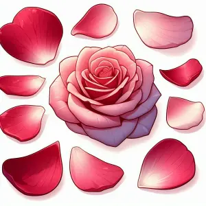 Pink Rose with Surrounding Petals on White Background