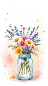 Colorful Wildflower Bouquet in Blue Glass Jar