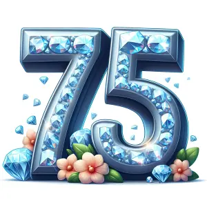 Diamond-Encrusted Number 75 with Flowers