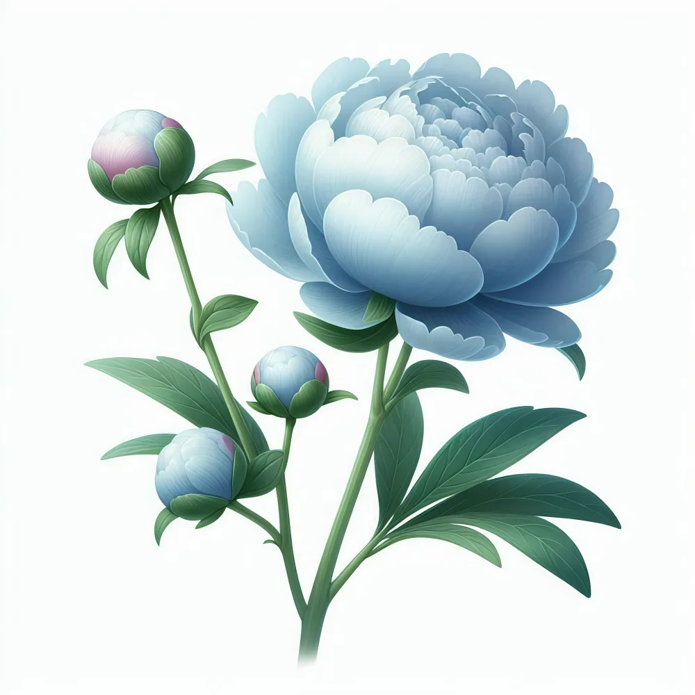 Delicate Light Blue Peony Flower with Buds