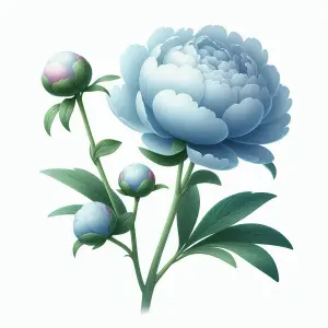 Delicate Light Blue Peony Flower with Buds